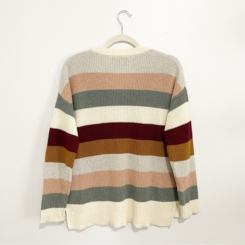 Madewell Thompson Pocket Pullover Sweater in Rainbow Stripe Cotton Blend Size S - Picture 5 of 10